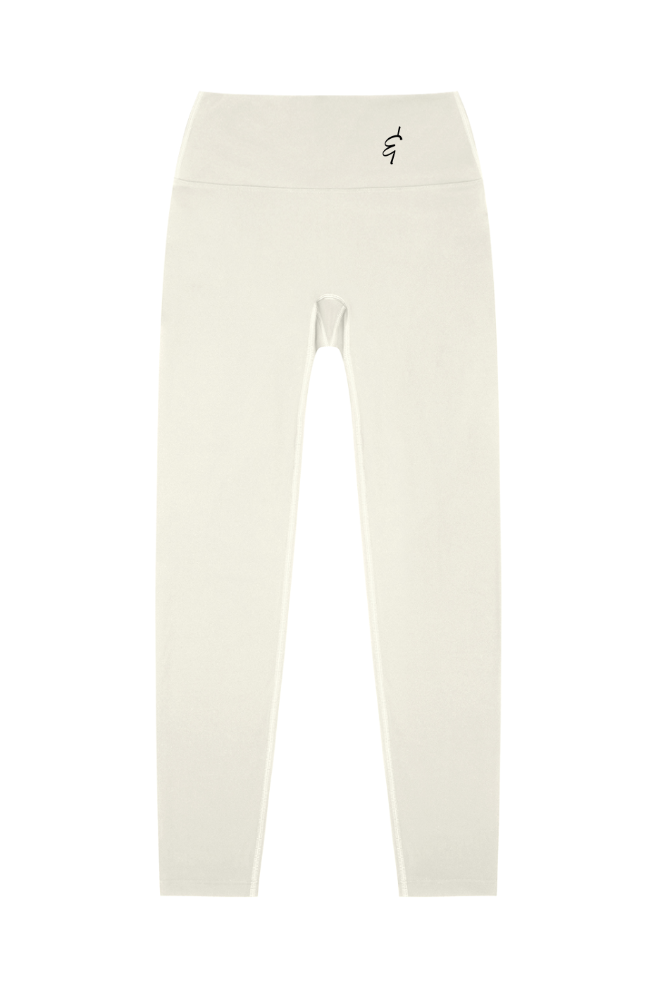 White leggings with a brand logo on a white background