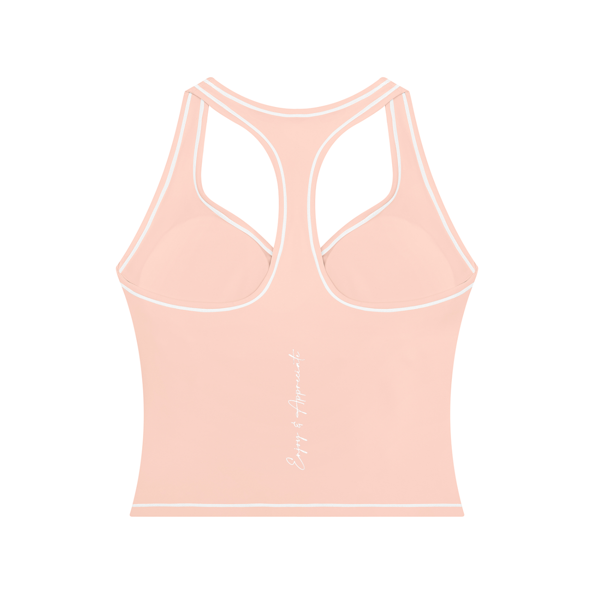 Topstitching Active Tank Top in light pink, racerback design with white contrast piping, by Lilliroa