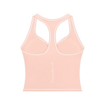Topstitching Active Tank Top in light pink, racerback design with white contrast piping, by Lilliroa