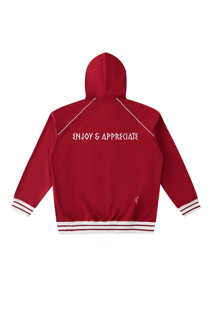 Norwegian Striped Trim Zip-Up Hoodie in red by Lilliroa, image 2