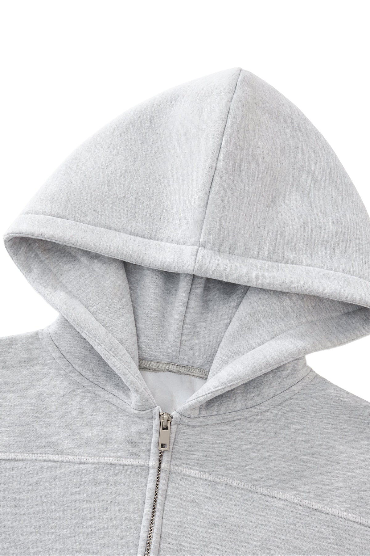 Gray hoodie with a zipper on a white background