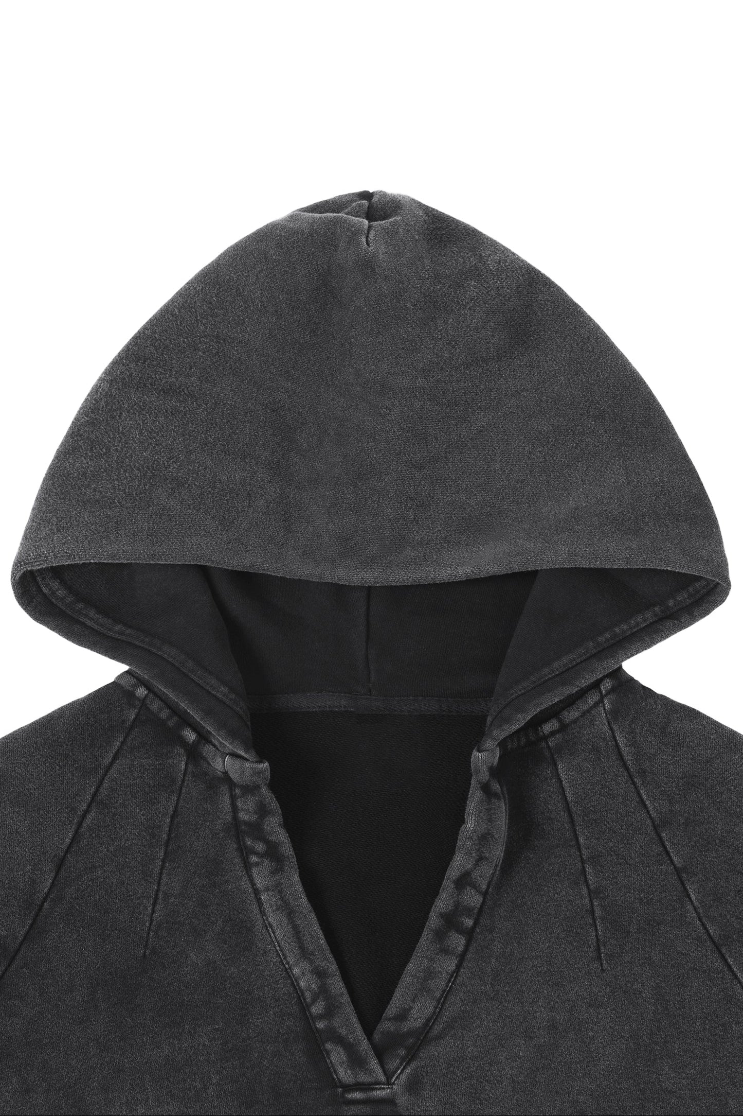 Dark gray hooded garment on a white background
