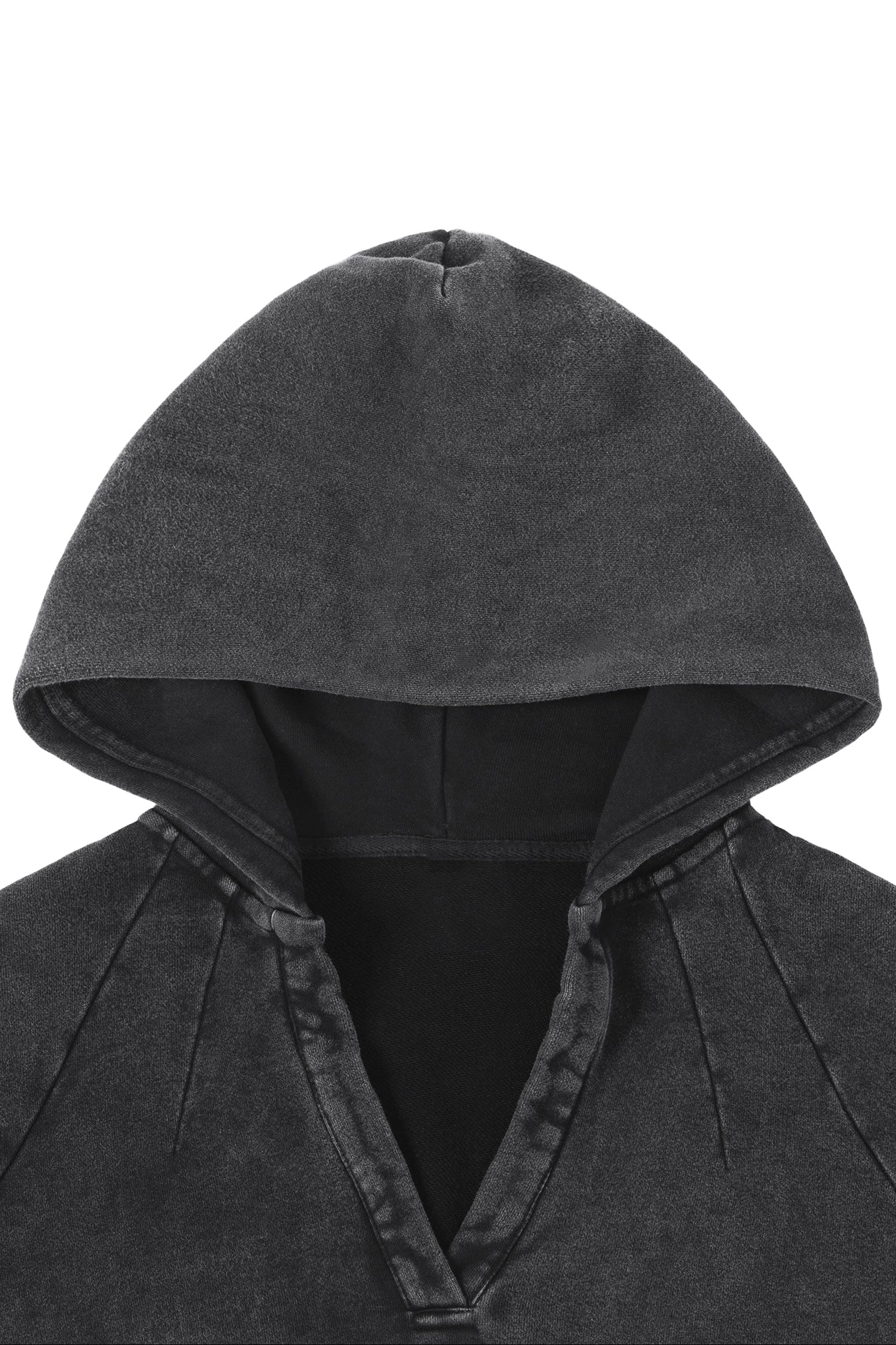 Dark gray hooded garment on a white background