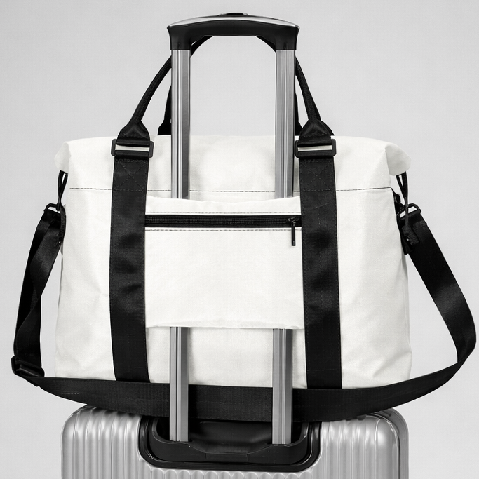 Duffel bag with intention white and black rolling duffel with sturdy fabric adjustable straps and telescoping handle