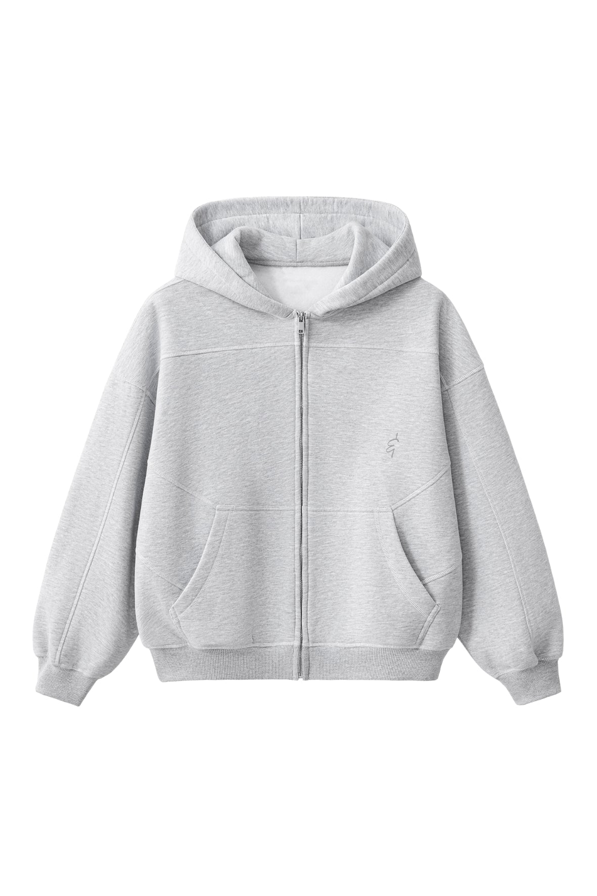 A light gray heather zip-up hoodie with a small embroidered polo player logo on the left chest, displayed on a solid white background.