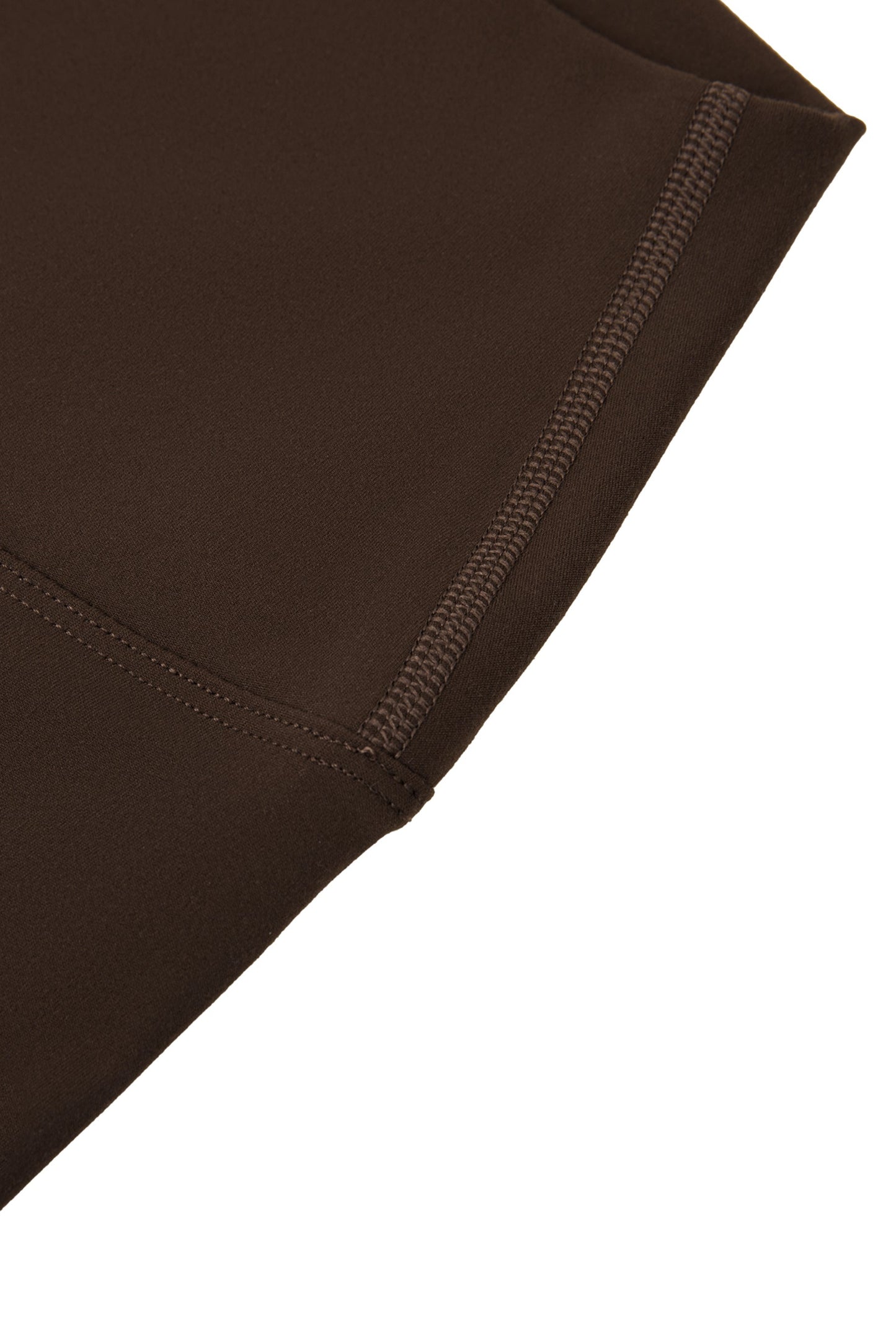 Brown seamless high-waisted activewear leggings made of stretchy fabric with ribbed seam detail