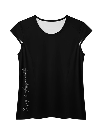 T-shirt in Ice Silk in black, flat lay, by Lilliroa
