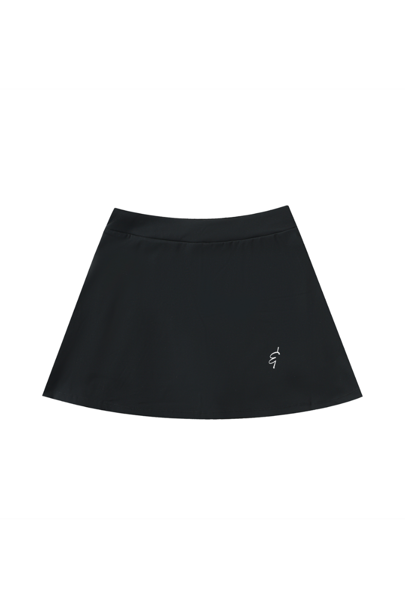 Black skirt with a white ampersand logo on a white background