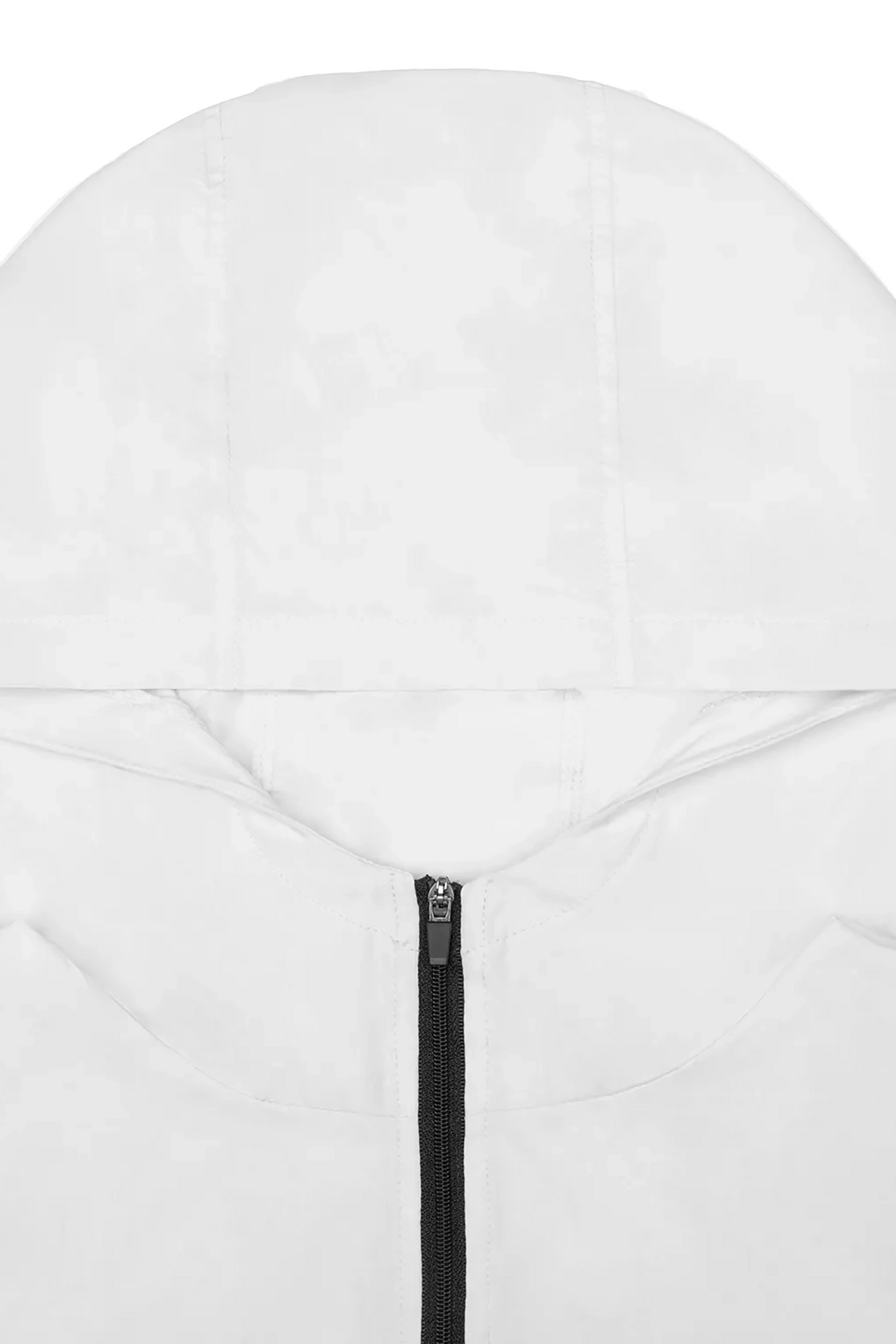 Lightweight hoodie sports jacket in white with black zipper and subtle quilted texture for athletic wear