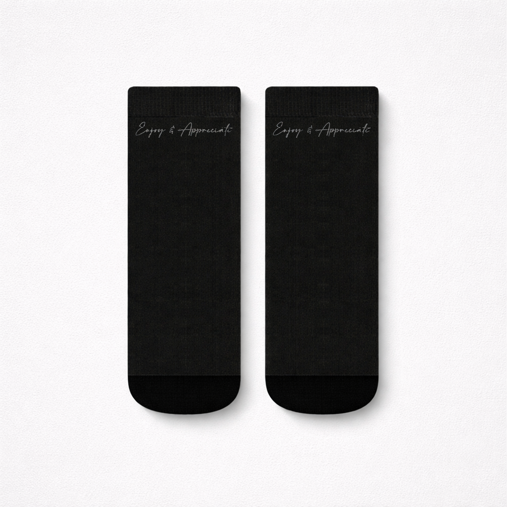Black ankle socks with enjoy and appreciate inscription