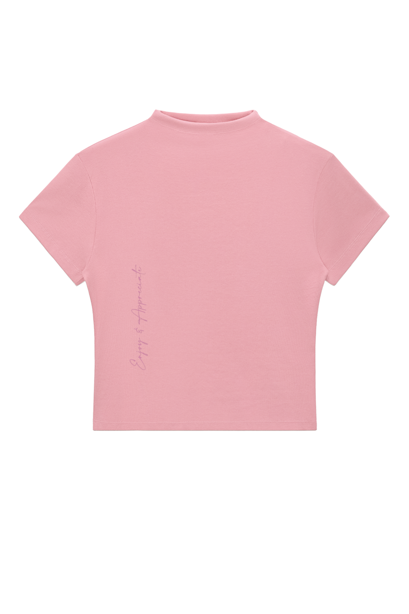 Pink mock neck t-shirt on a white background