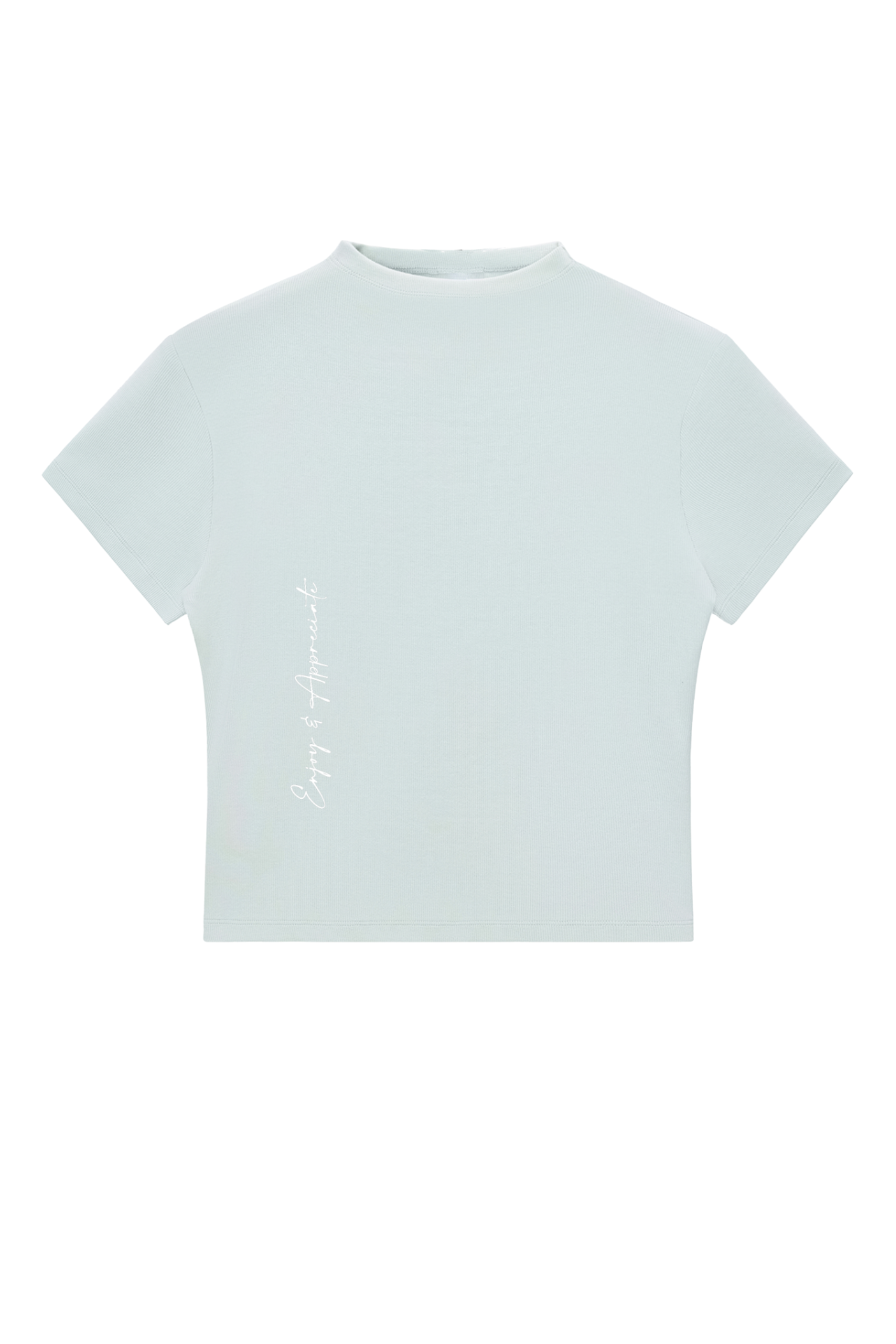 Light blue mock neck t-shirt on a white background
