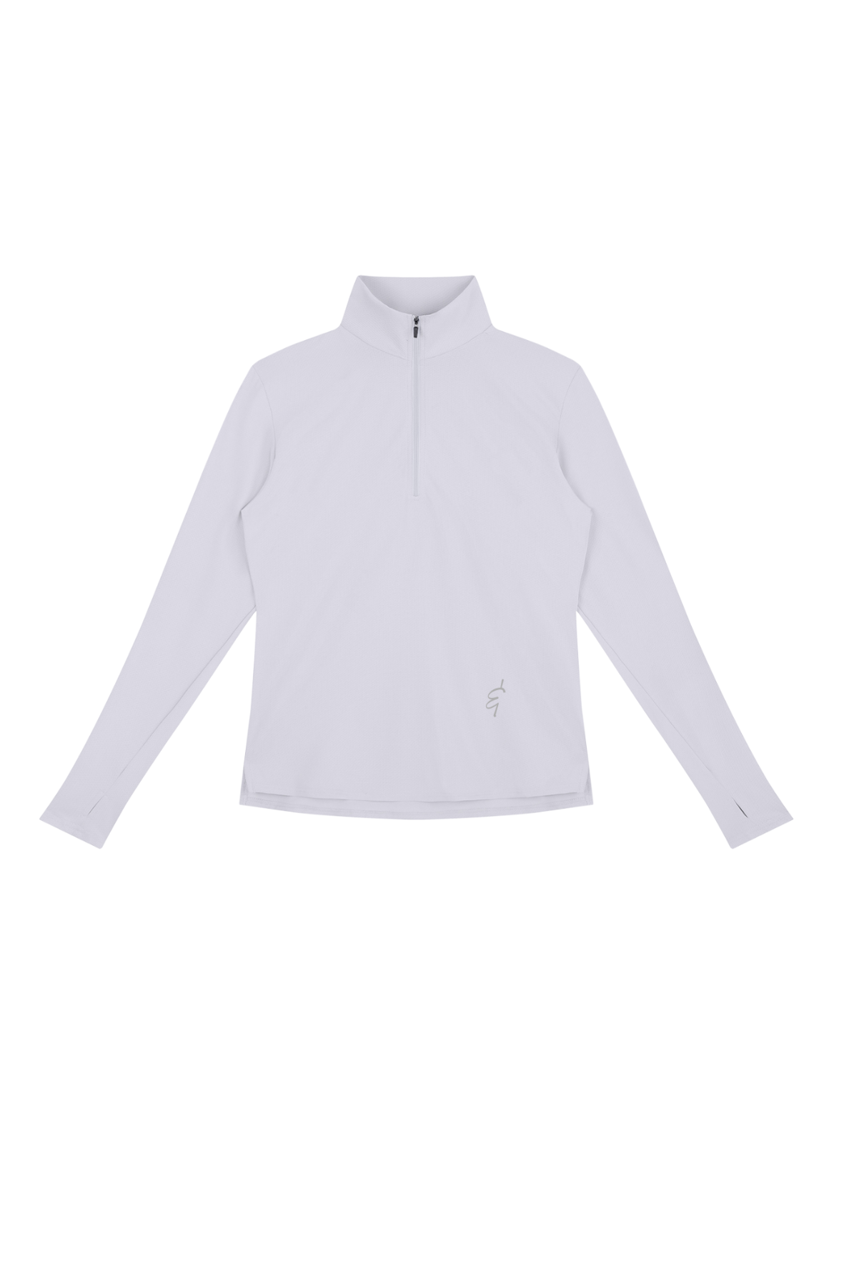 A light gray long-sleeve quarter-zip athletic top displayed flat against a solid white background.