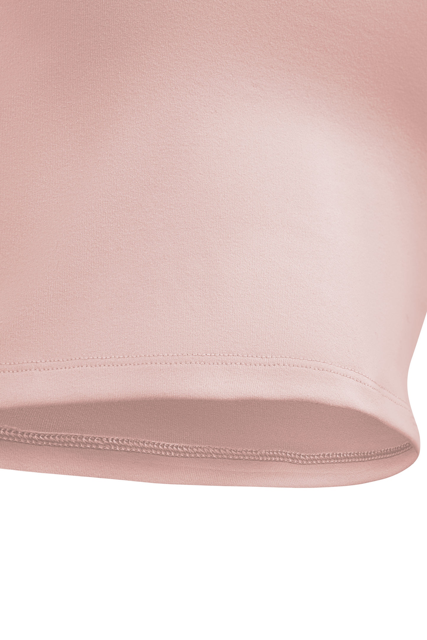 Soft blush pink stretchy fabric sports bra with hemline and subtle stitching