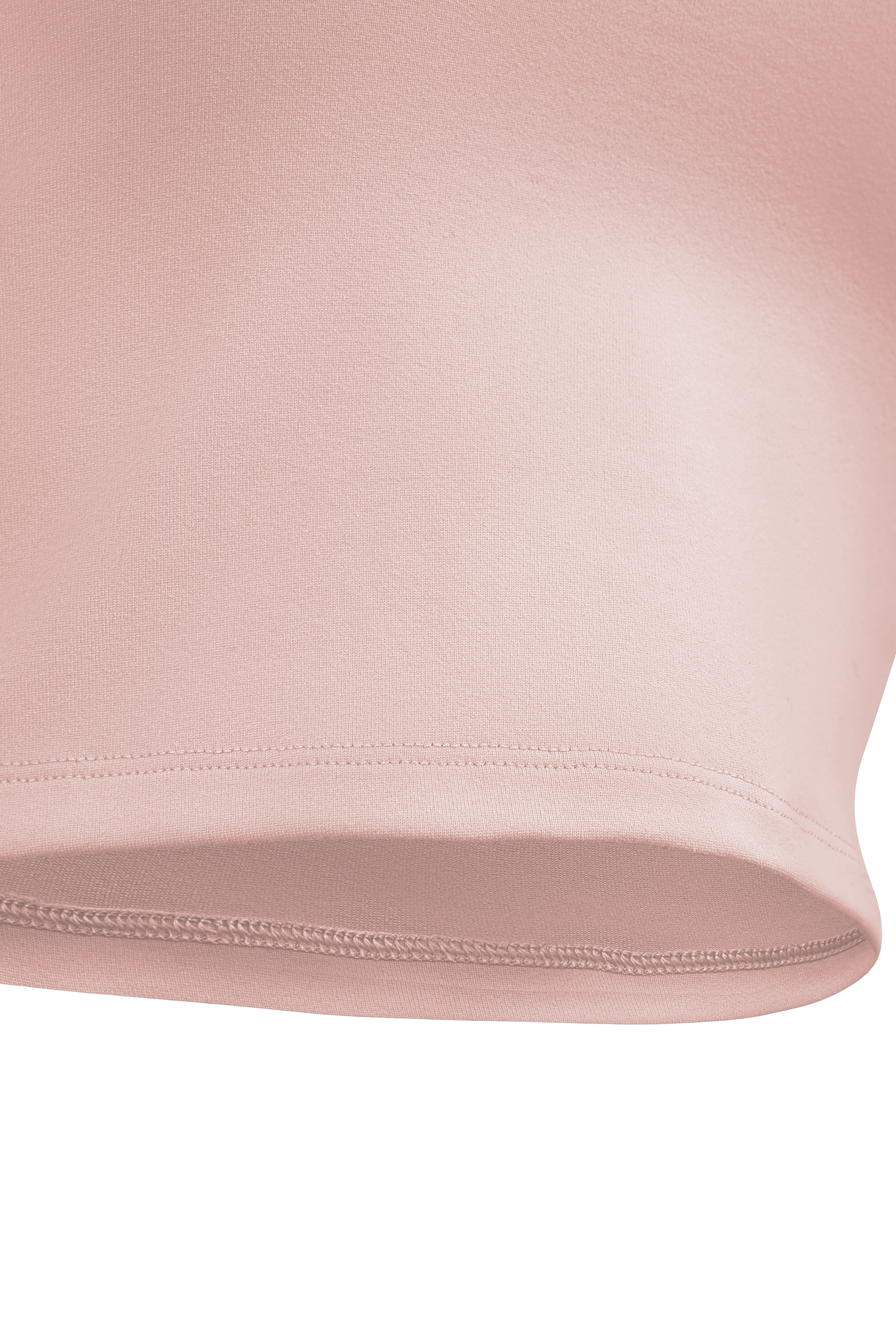 Soft blush pink stretchy fabric sports bra with hemline and subtle stitching