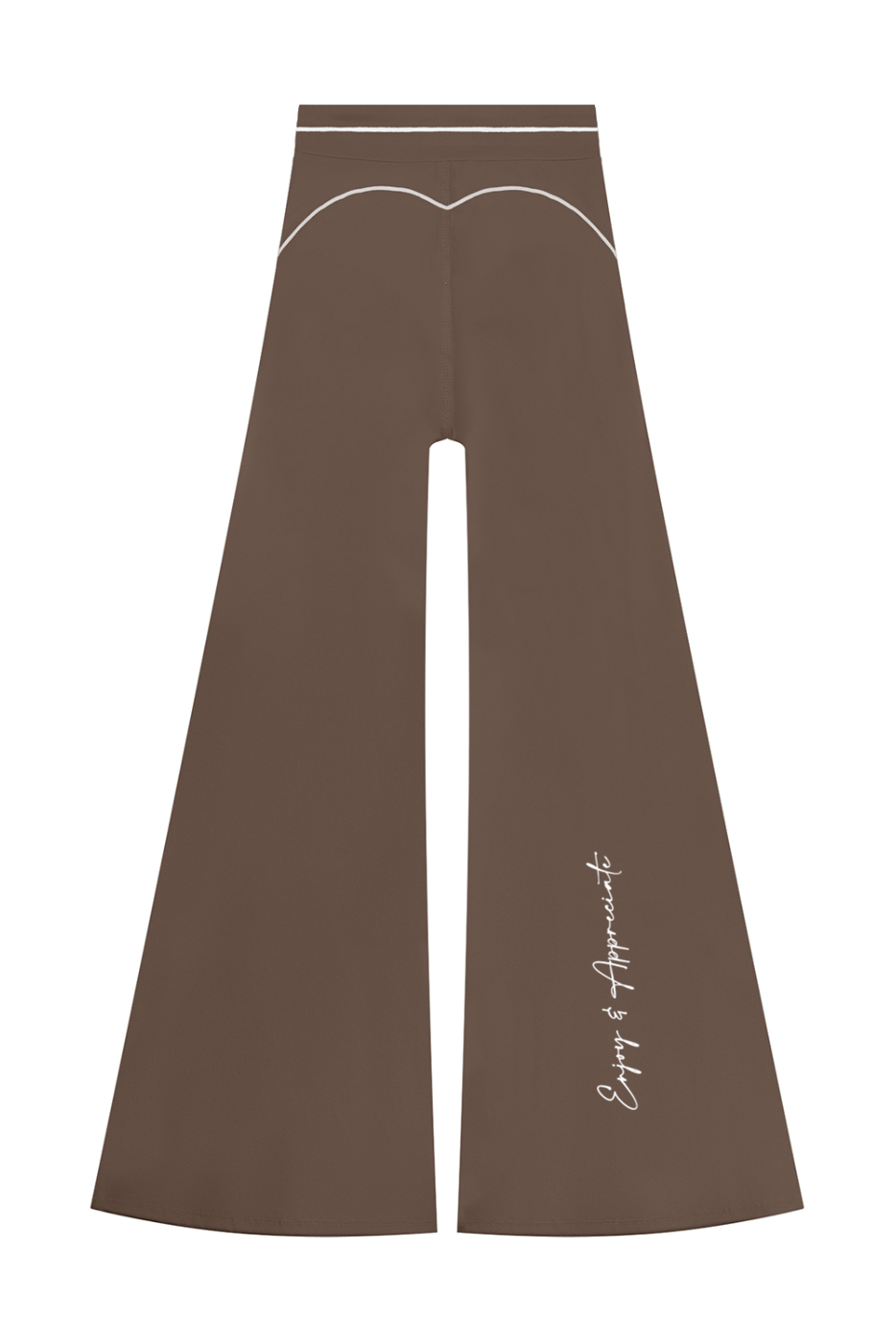 High Rise Flared Topstitching Pants in coffee with white contrast stitching, by Lilliroa