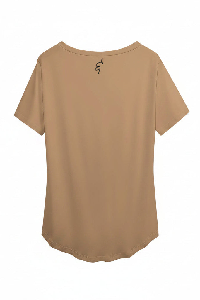 Beige t-shirt against a white background