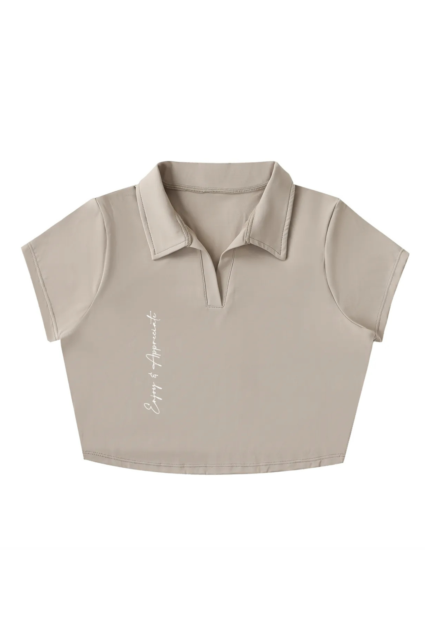 Beige sleeveless polo shirt with a brand logo on a white background