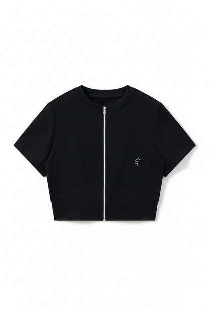 Crop Full Zip T-Shirt in black, by Lilliroa