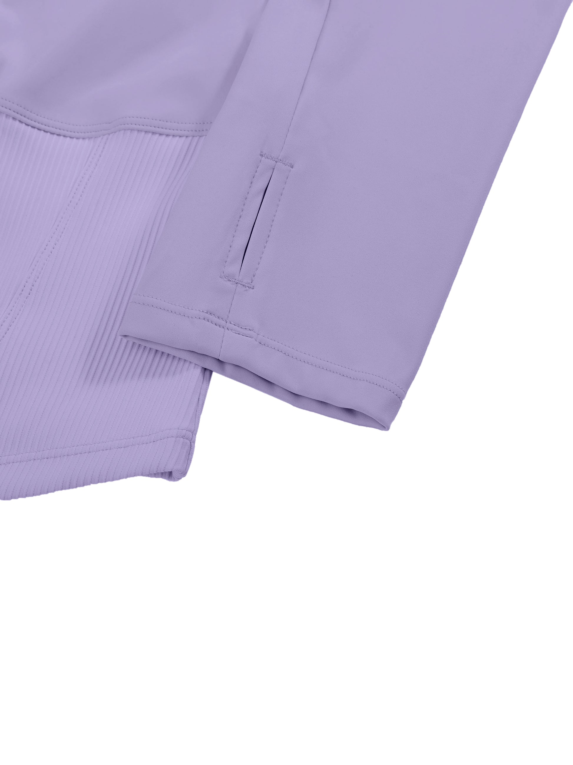 Close-up of a purple garment with a pocket on a white background