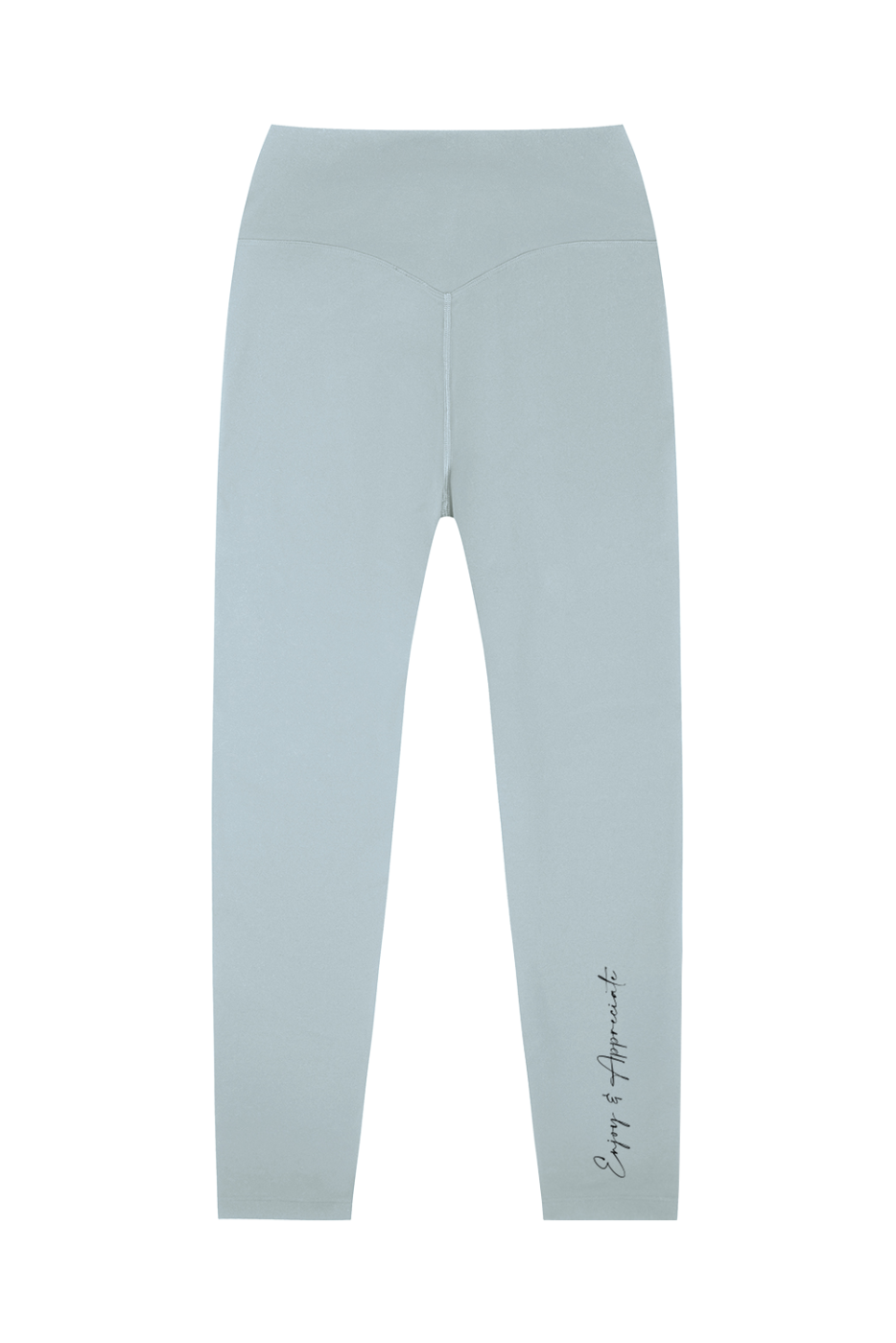 Light blue leggings with text on a white background