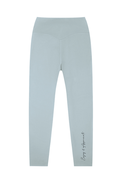Light blue leggings with text on a white background