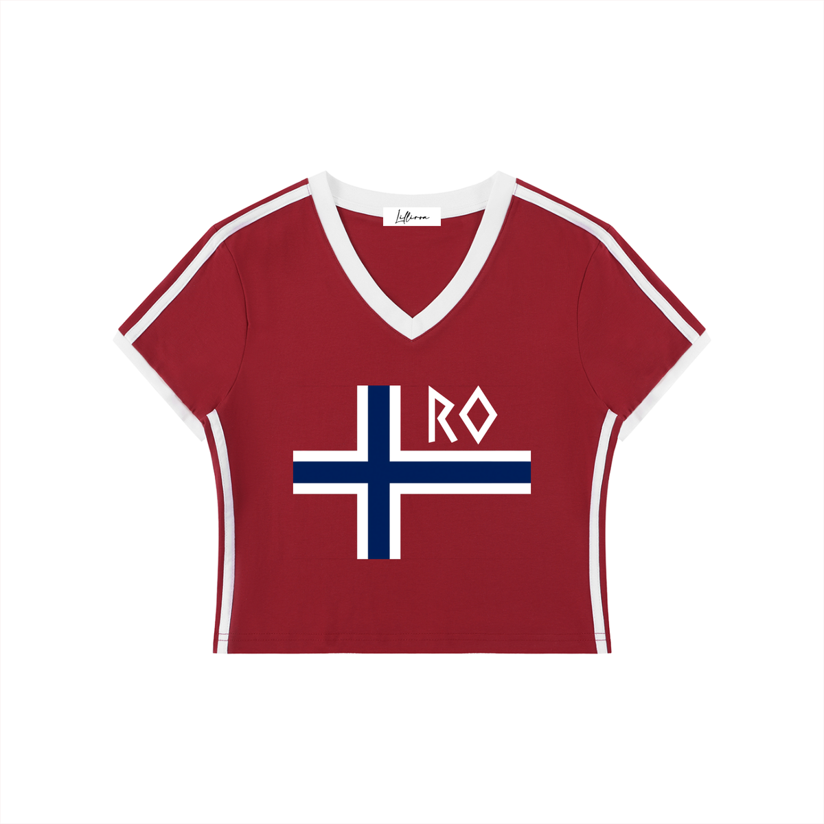 Norway Edition Crop T-Shirt in red by Lilliroa, image 6
