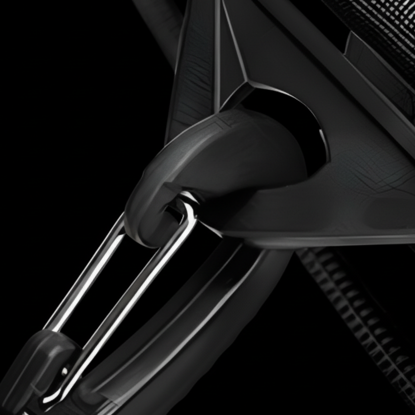 Black tactical clip with metallic silver safety pin attachment for gym duffel bag durable and secure design