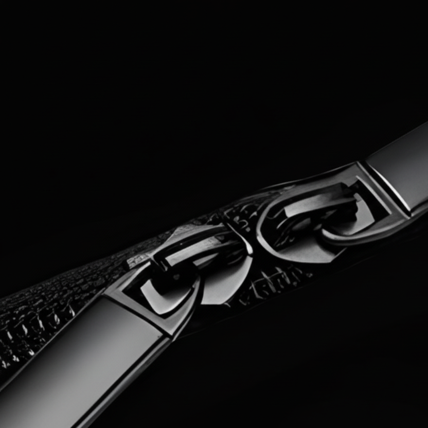 Black metallic chain belt with sleek modern design and textured surface for gym duffel bag accessory